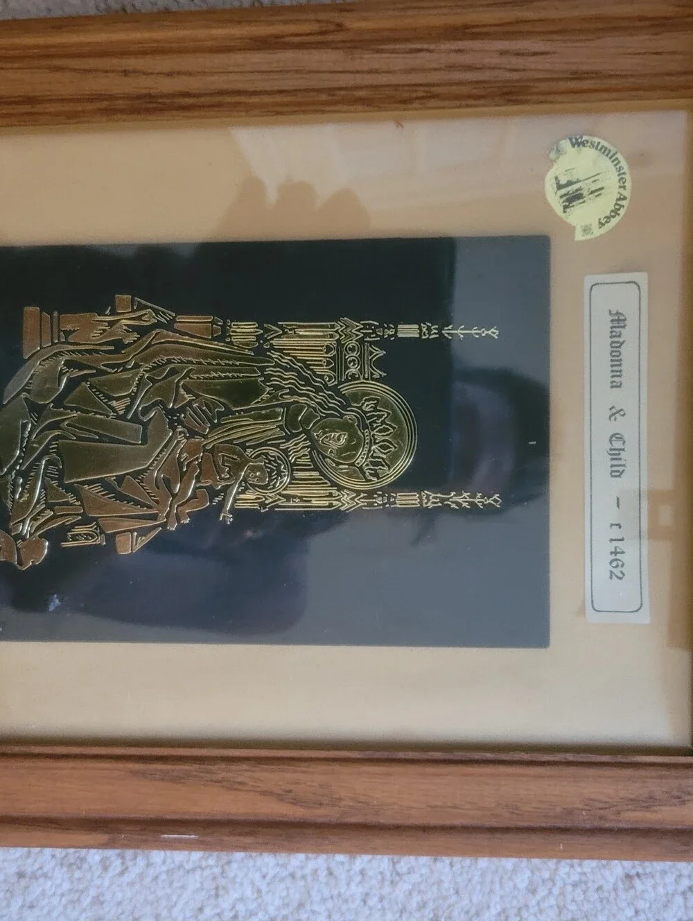 Vintage Framed Westminster Abbey Brass Rubbing Art – Madonna & Child c.1462